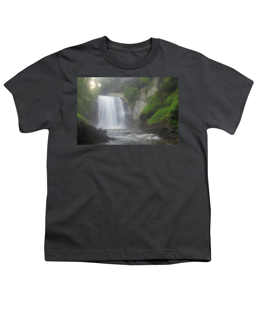Waterfall Youth T-Shirt featuring the photograph Looking Glass Falls North Carolina Morning Mist by John Burk