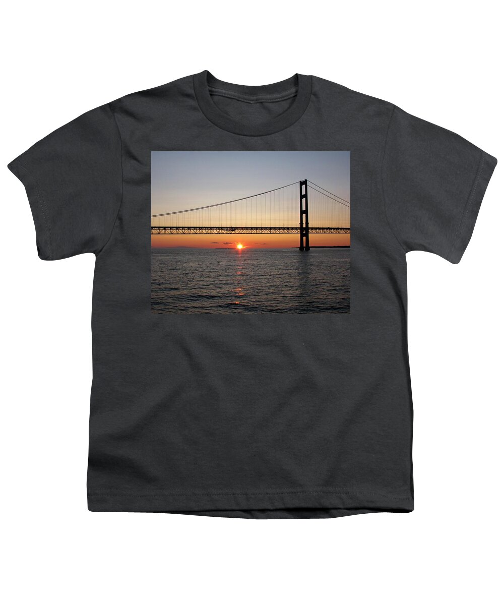 Mackinac Bridge Youth T-Shirt featuring the photograph Mackinac Bridge Sunset by Keith Stokes
