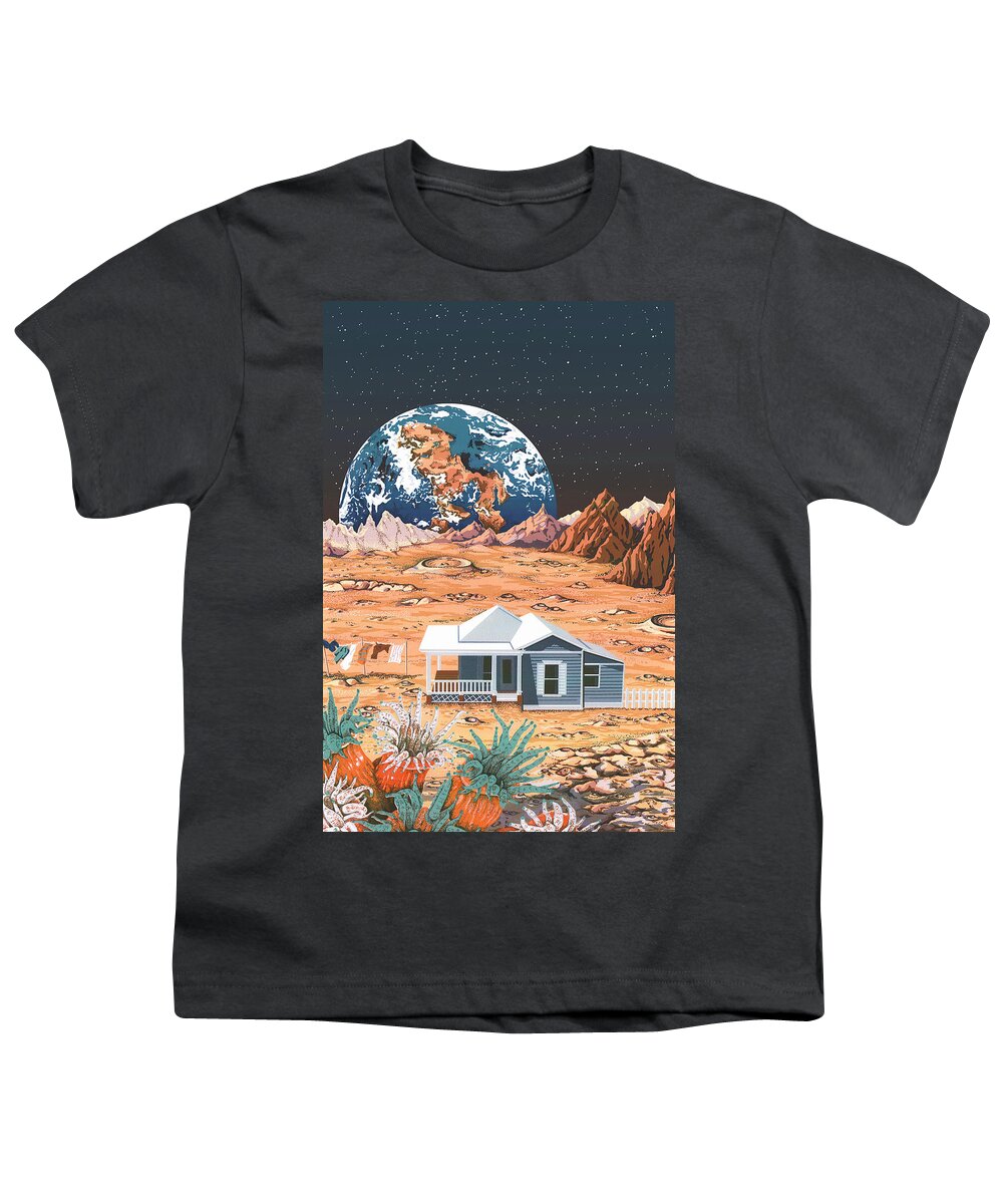 Outer Space Silkscreen Youth T-Shirt featuring the drawing Man on the Moon by Anne Gifford