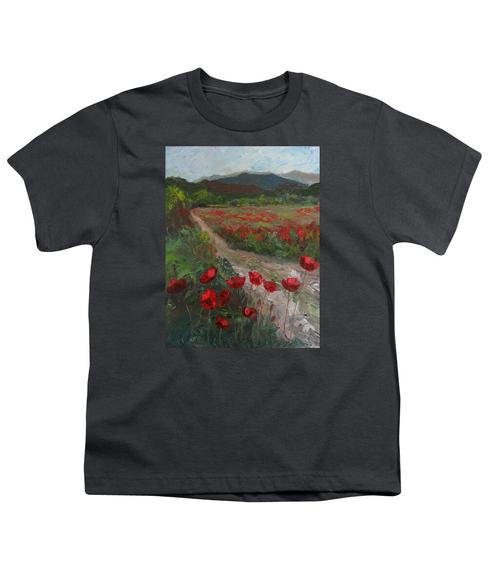 Red Poppies Youth T-Shirt featuring the painting Meadow With Poppies by Susan Richardson