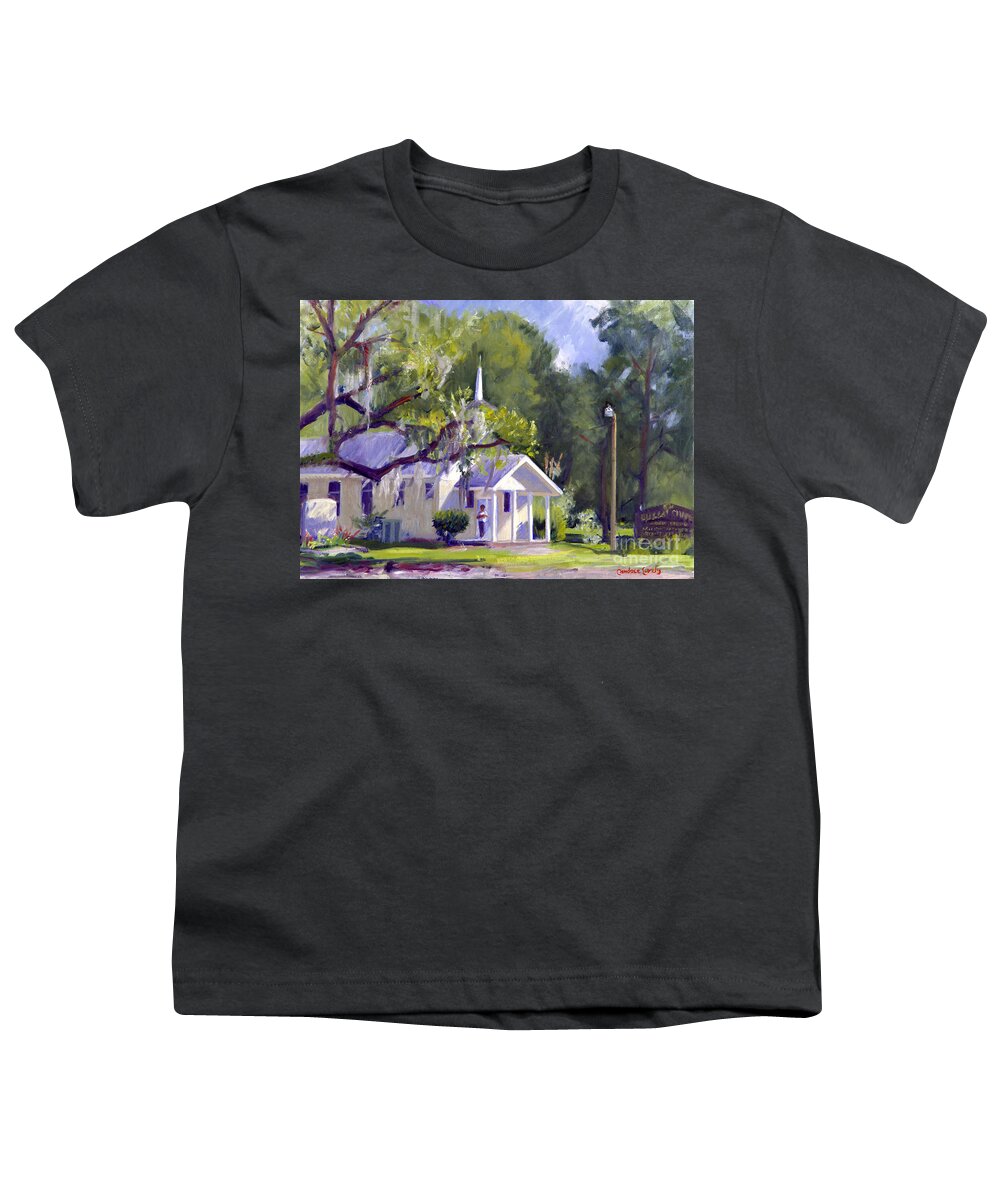  Blue Sky Youth T-Shirt featuring the painting Michelville Church by Candace Lovely