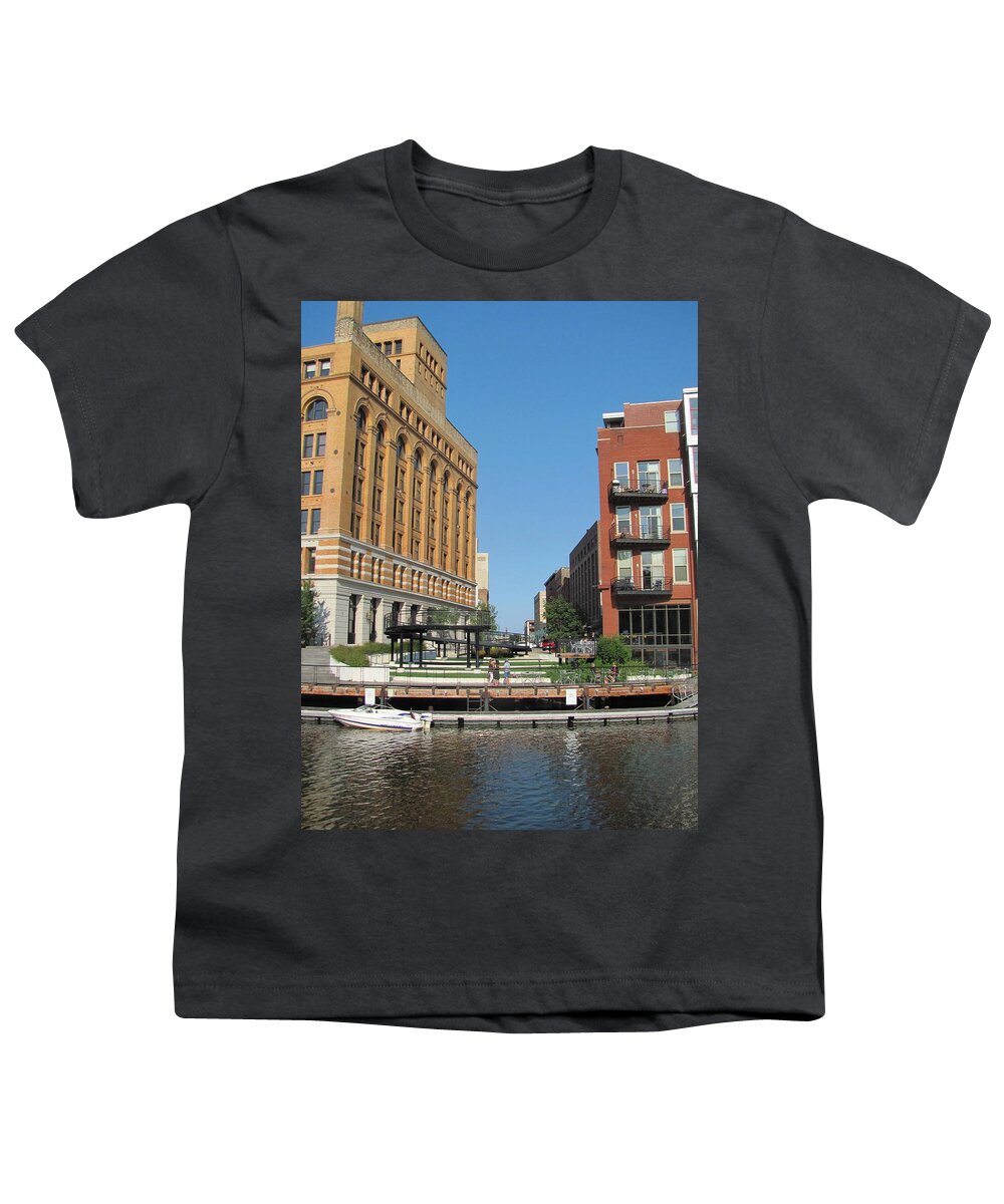 Milwaukee Youth T-Shirt featuring the photograph Milwaukee River Architecture 5 by Anita Burgermeister