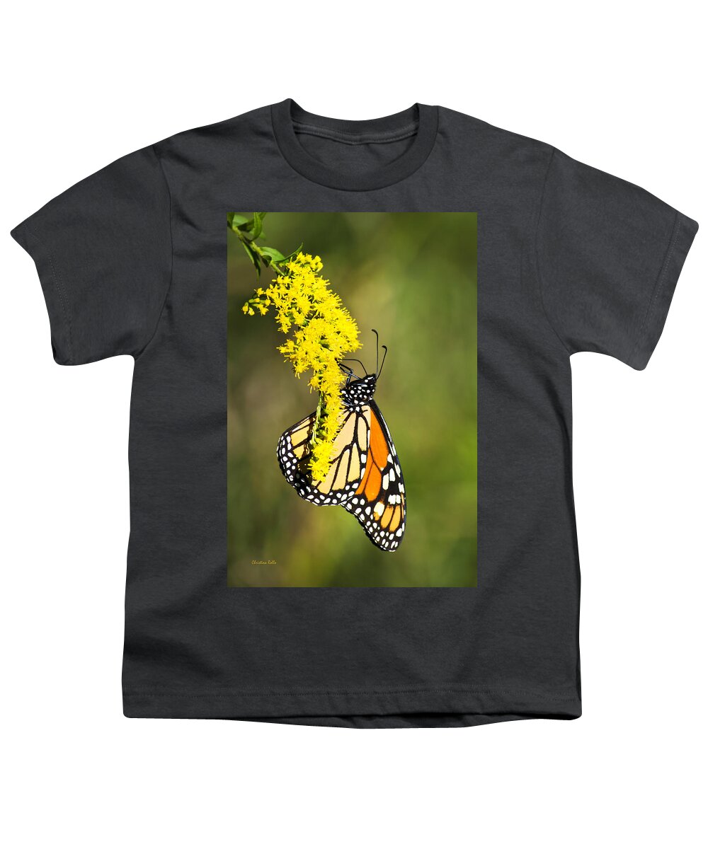 Monarch Butterfly Youth T-Shirt featuring the photograph Monarch Butterfly On Goldenrod by Christina Rollo