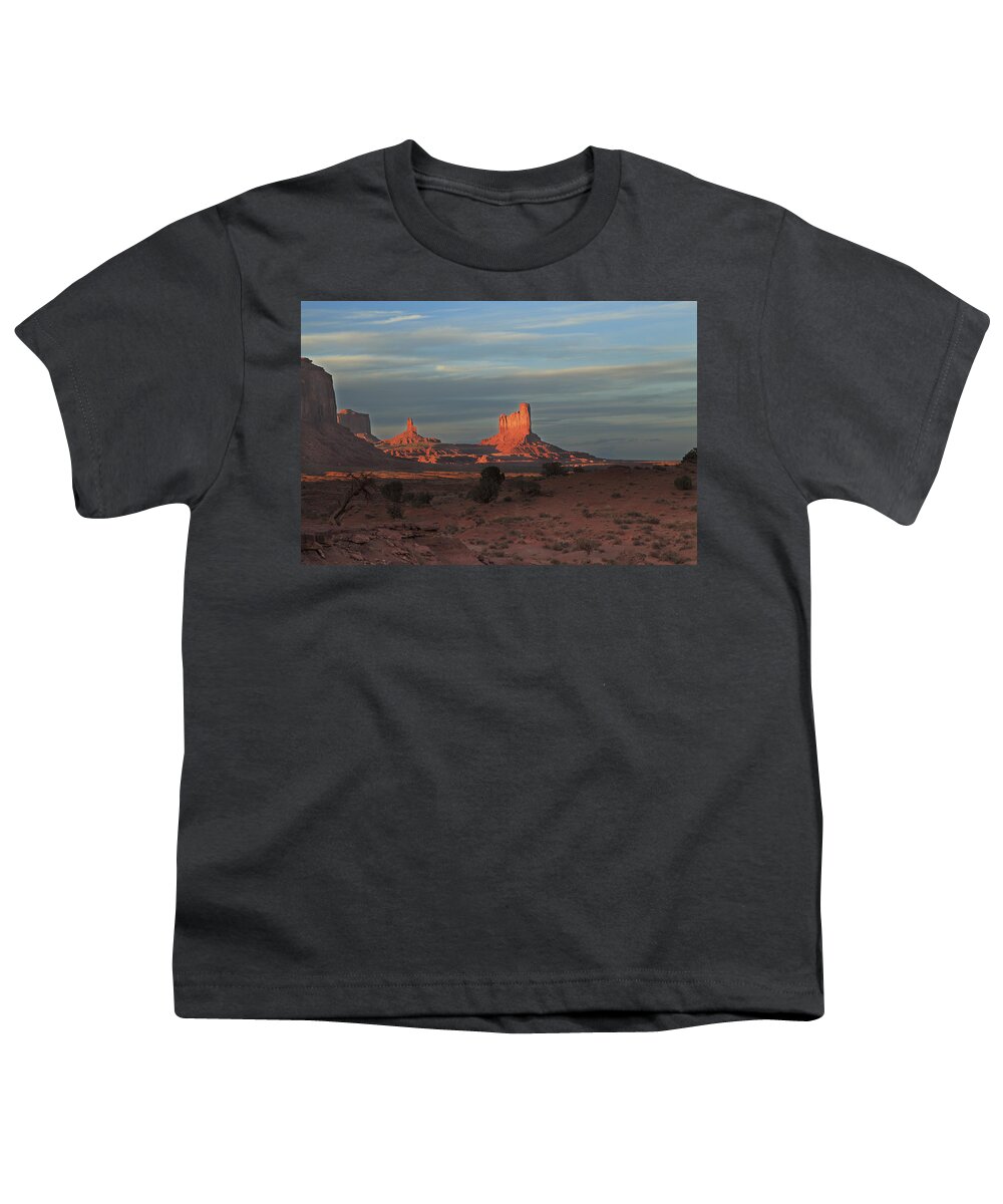 Sunset Youth T-Shirt featuring the photograph Monument Valley Sunset by Alan Vance Ley
