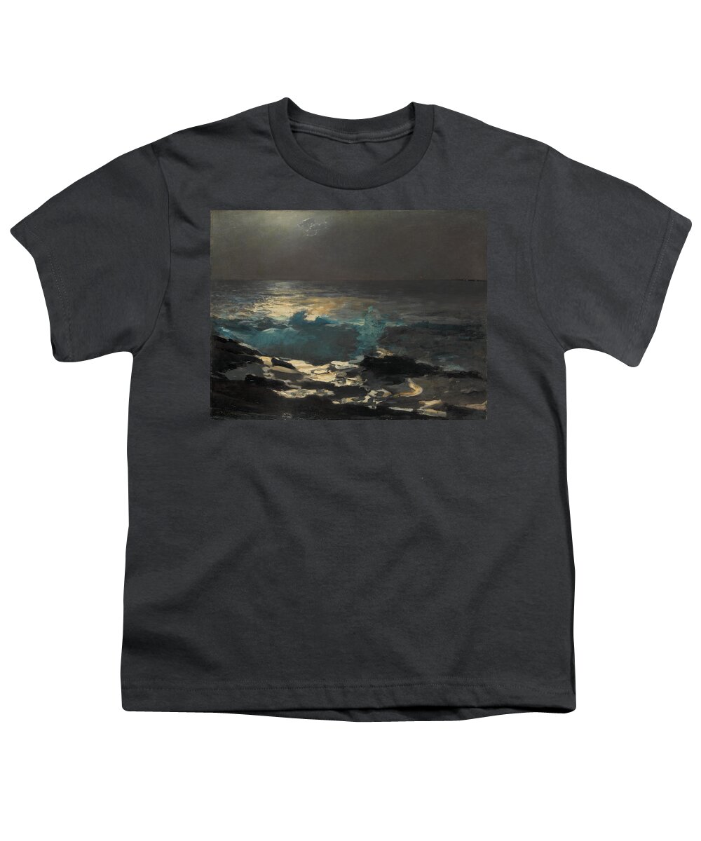 Winslow Homer Youth T-Shirt featuring the painting Moonlight. Wood Island Light by Winslow Homer