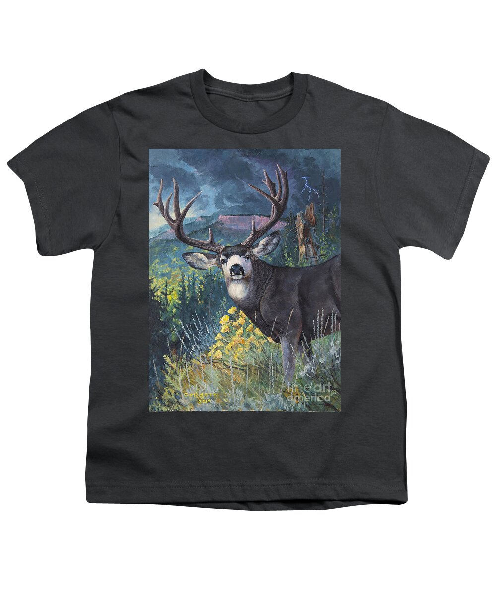 Wall Art Youth T-Shirt featuring the painting Mulie Storm by Robert Corsetti