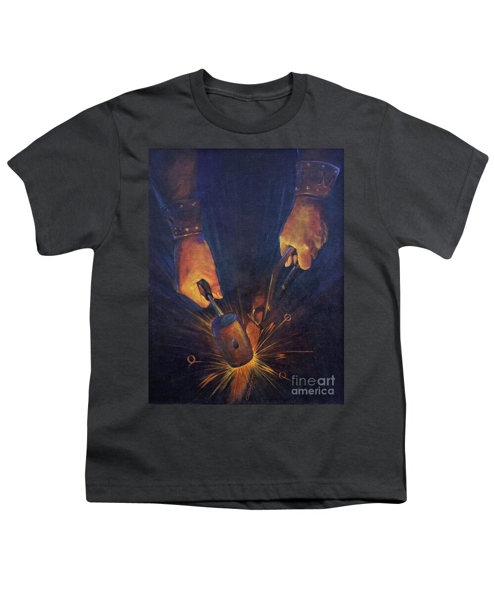 Hard Work Youth T-Shirt featuring the painting My Father's Hands by Robert Corsetti