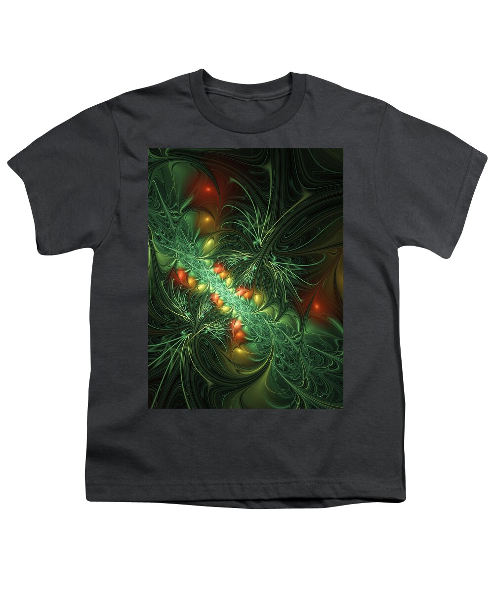 Digital Art Youth T-Shirt featuring the digital art Mysterious Jungle Fractal by Gabiw Art
