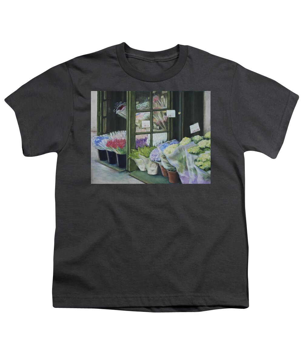 Fine Art Painting Youth T-Shirt featuring the painting New York Flower Shop by Rebecca Matthews