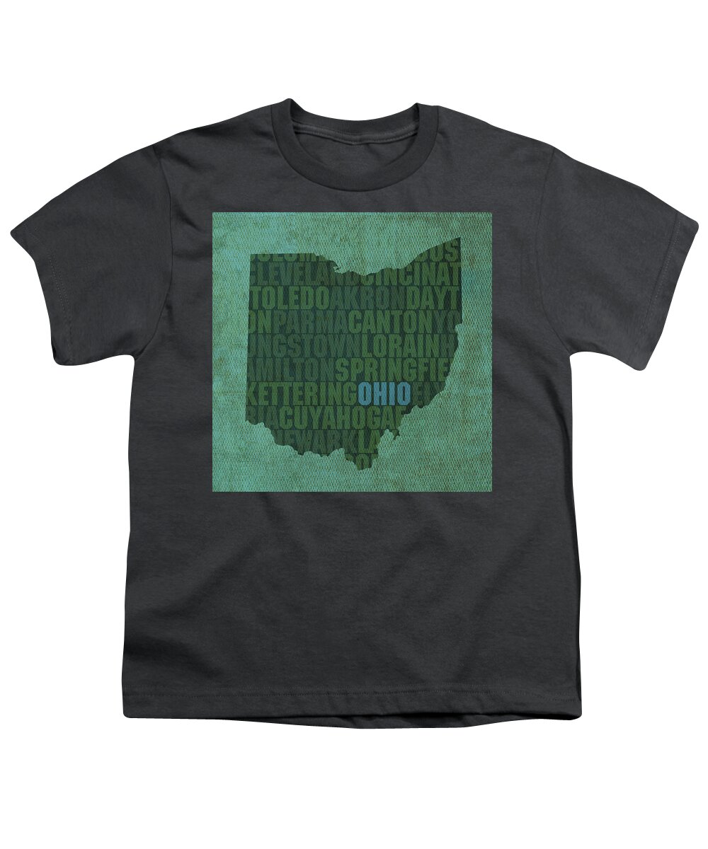 Ohio State Word Art On Canvas Youth T-Shirt featuring the mixed media Ohio State Word Art on Canvas by Design Turnpike