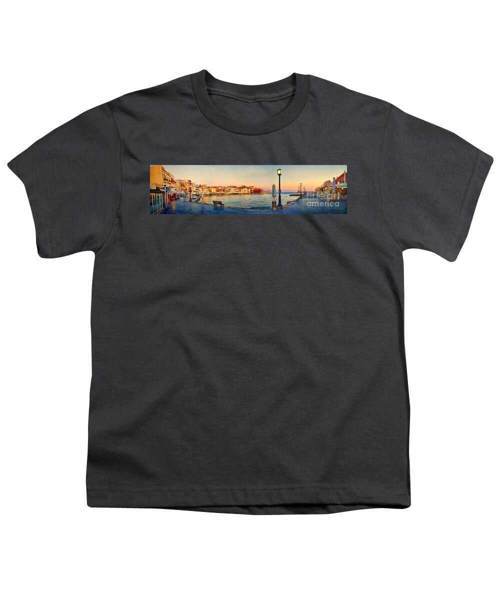 Greece Youth T-Shirt featuring the photograph Old Harbour in Chania Crete Greece by David Smith