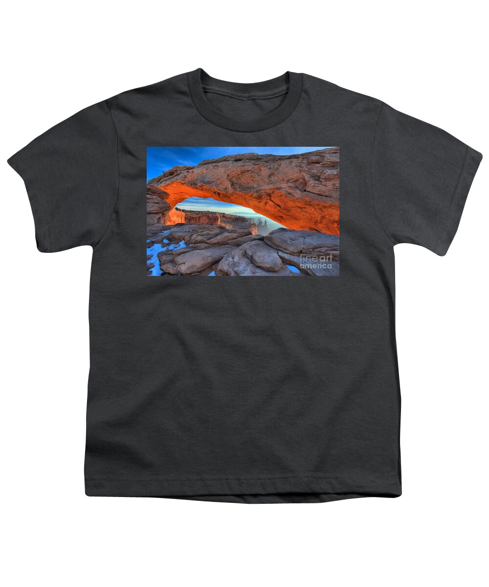 Mesa Arch Sunrise Youth T-Shirt featuring the photograph Orange Arch Highlights by Adam Jewell