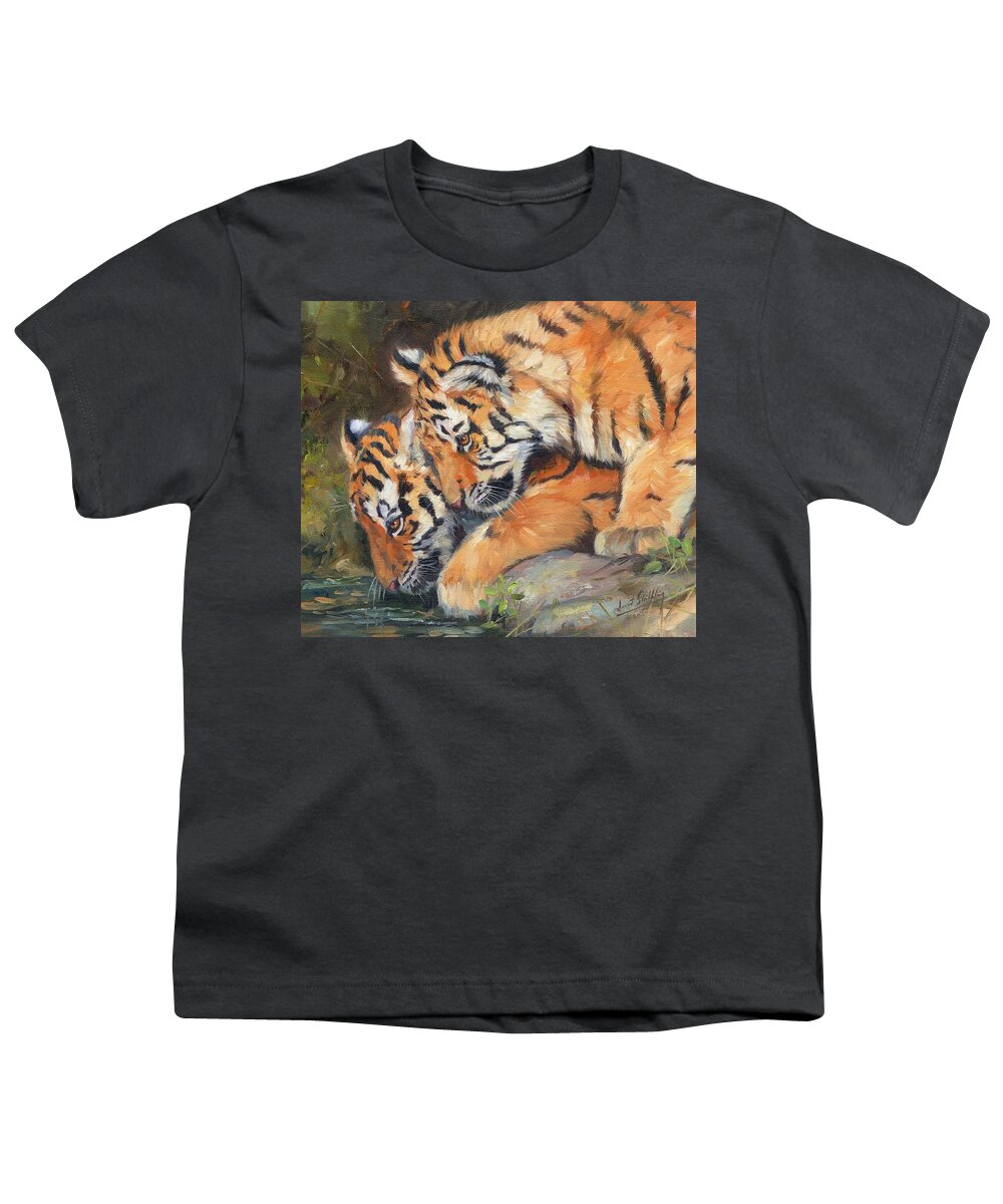 Tigers Youth T-Shirt featuring the painting Pair of Tiger Cubs by David Stribbling