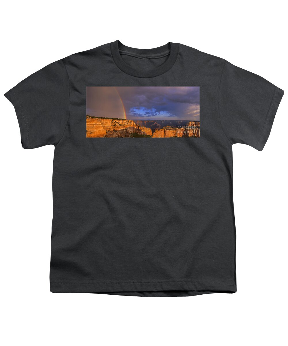North America Youth T-Shirt featuring the photograph Panorama Rainbow over Cape Royal North Rim Grand Canyon National Park by Dave Welling