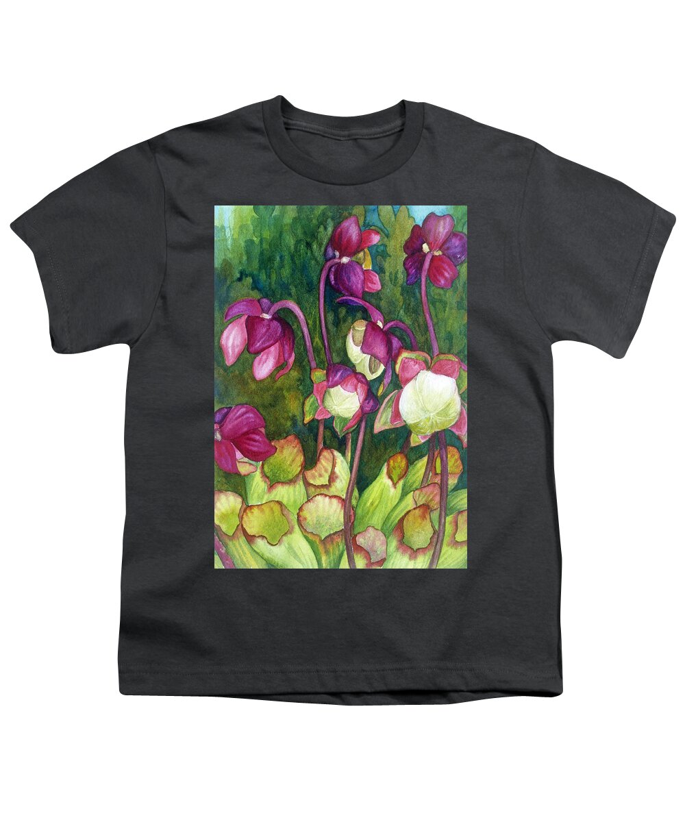 Flowers Youth T-Shirt featuring the painting Pitcher Plant Flowers by Helen Klebesadel