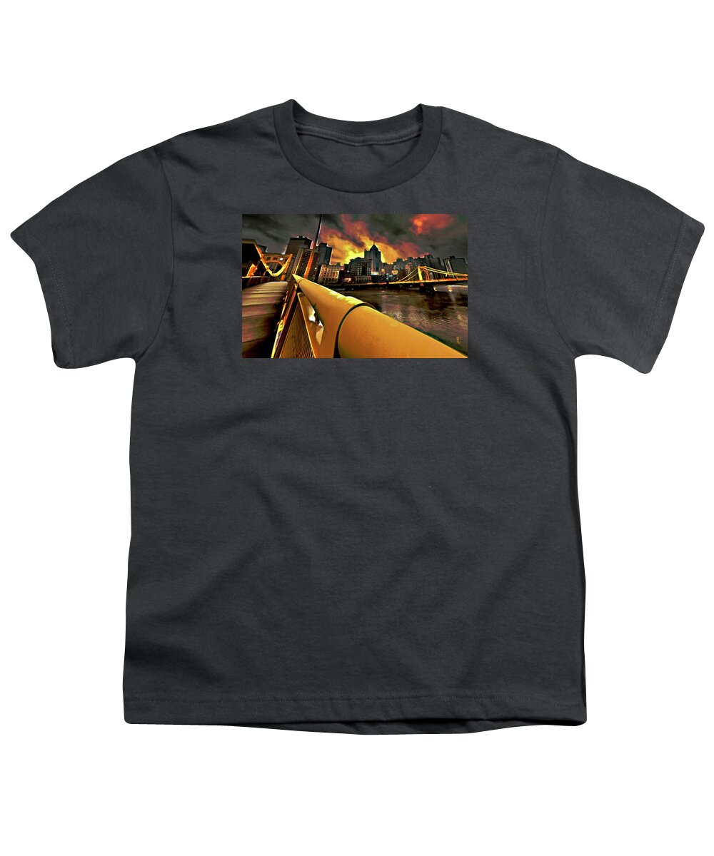 Pittsburgh Skyline Youth T-Shirt featuring the painting Pittsburgh Skyline by Fli Art