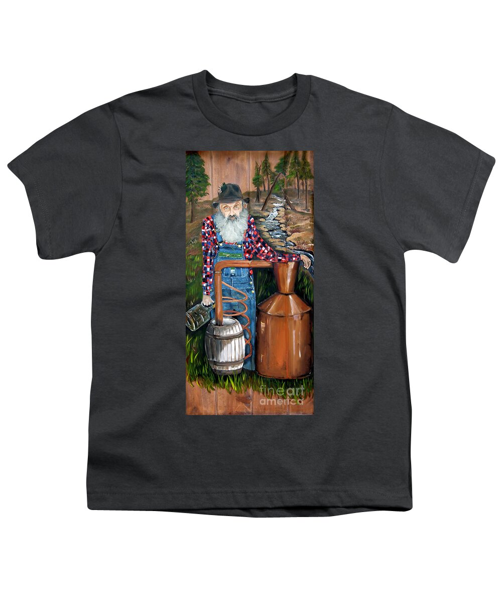 Popcorn Youth T-Shirt featuring the painting Popcorn Sutton - Moonshiner - Redneck by Jan Dappen