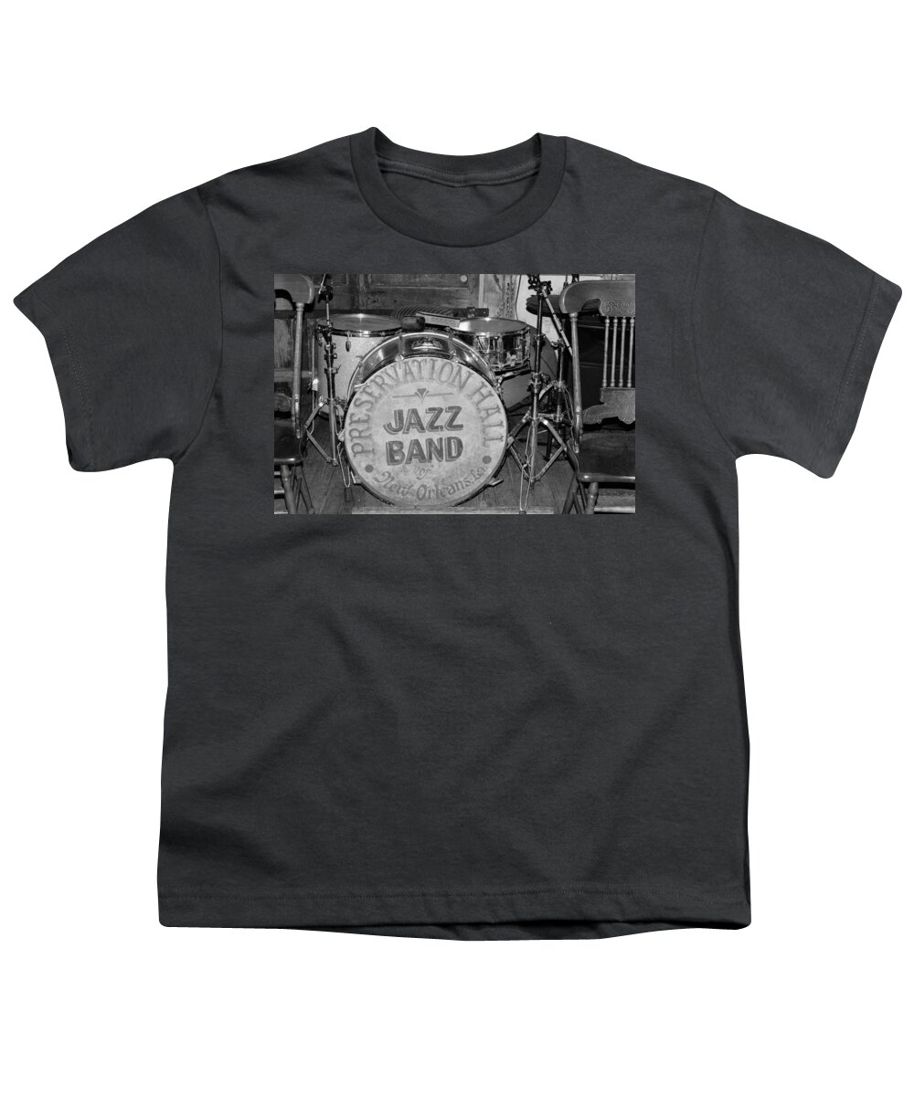 Preservation Hall Youth T-Shirt featuring the photograph Preservation Hall Jazz Band Drum BW by Bradford Martin
