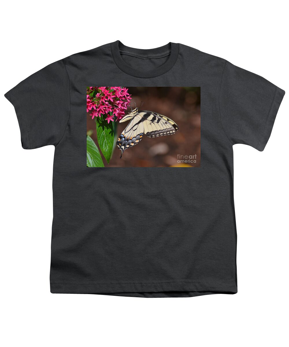 Butterfly Youth T-Shirt featuring the photograph Pretty Swallowtail On Pentas by Kathy Baccari