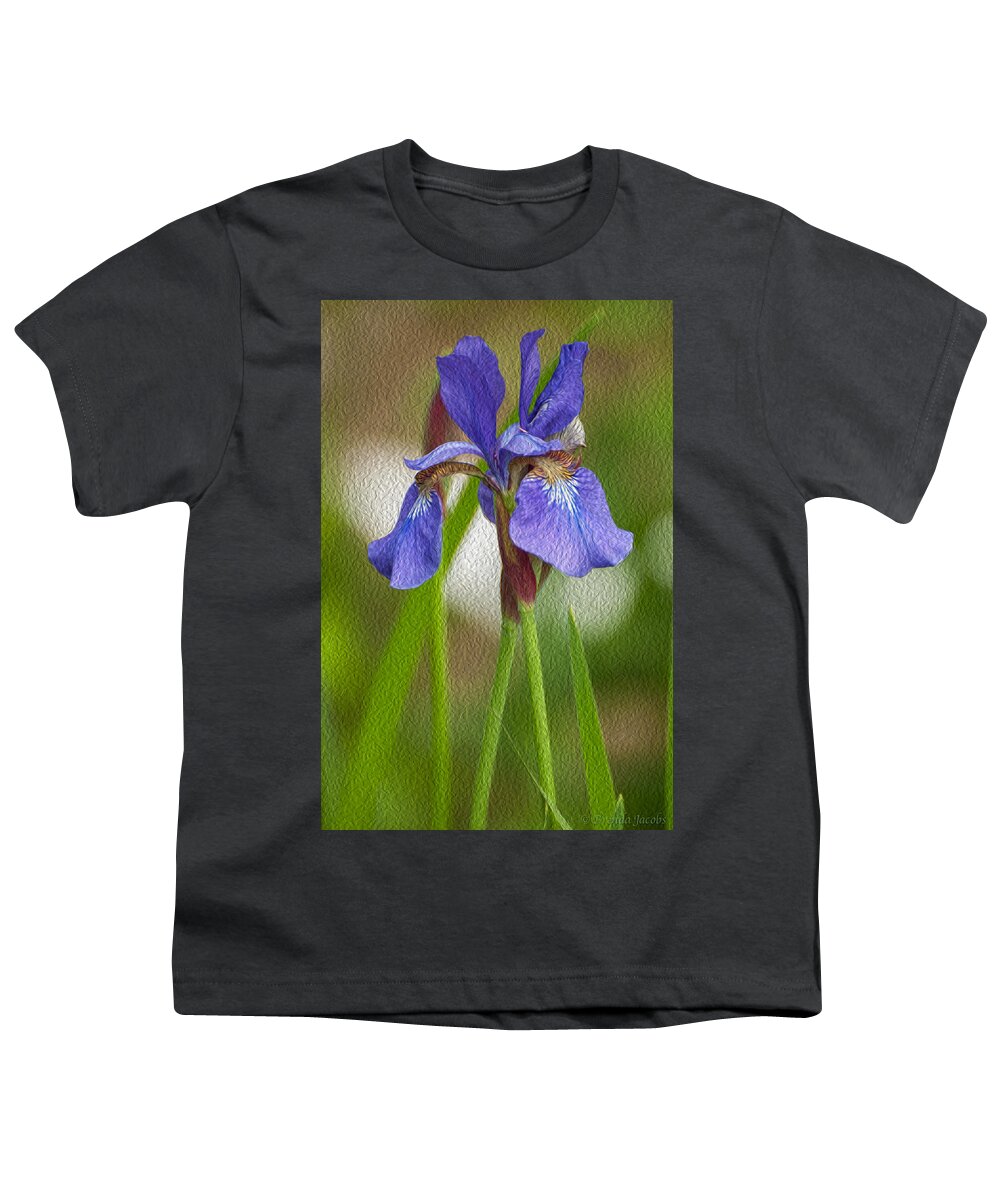 Bearded Iris Youth T-Shirt featuring the photograph Purple Bearded Iris Oil by Brenda Jacobs