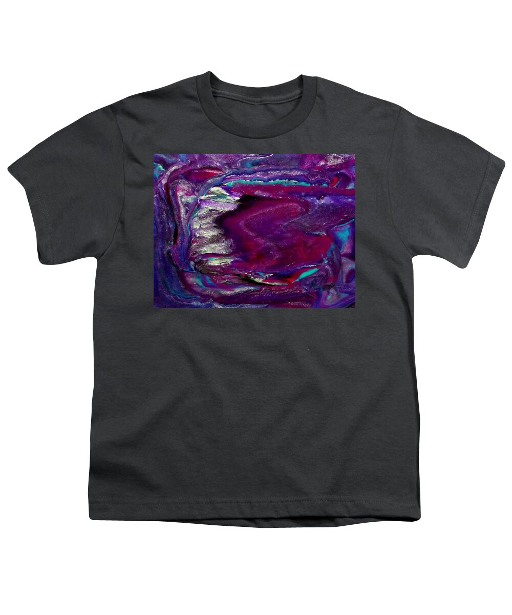 Abstract Youth T-Shirt featuring the mixed media Purple Craze by Deborah Stanley
