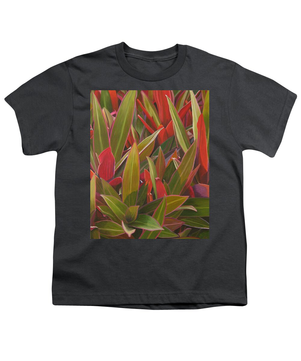 Plants Youth T-Shirt featuring the painting Red Green and Purple by Thu Nguyen