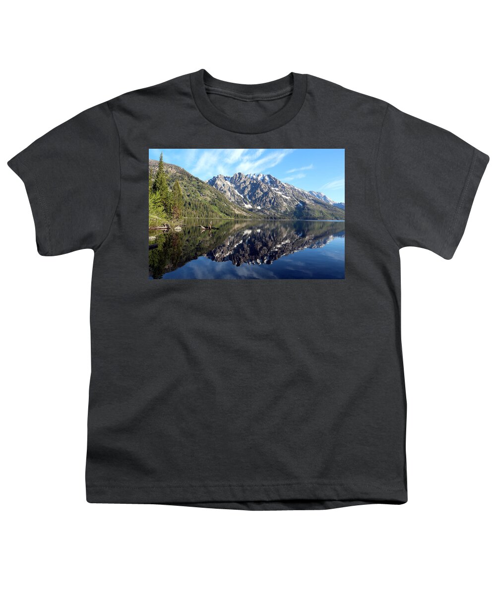 Lake Youth T-Shirt featuring the photograph Reflections in the South end of Jenny Lake by George Jones