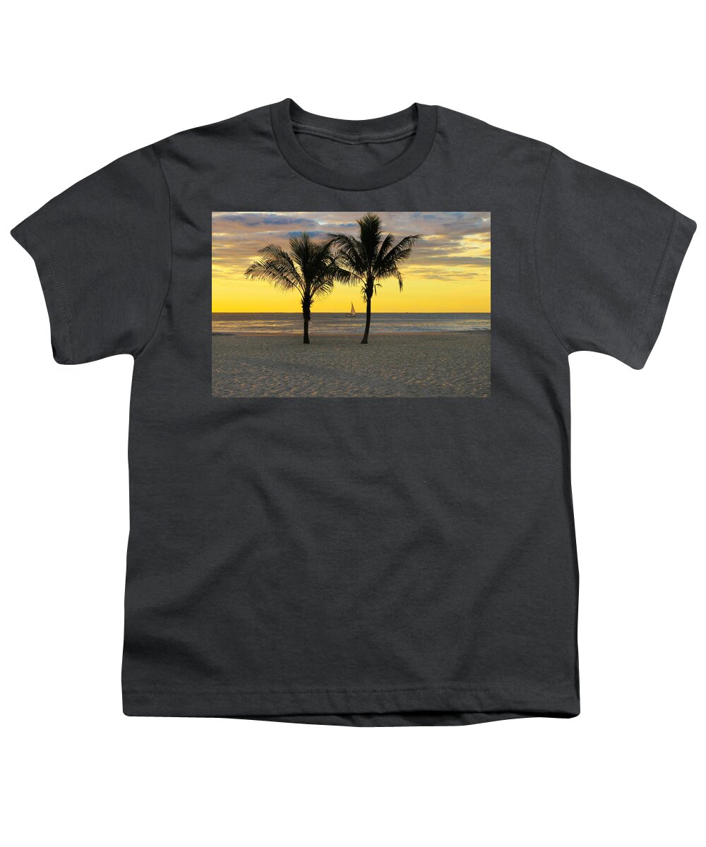 Sunrise Youth T-Shirt featuring the photograph Sail Away at Dawn by Roger Becker