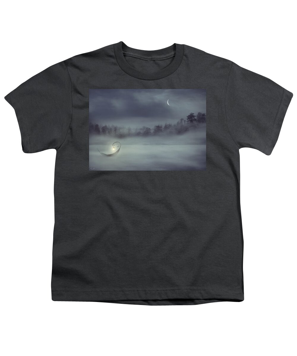 Boat In The Fog Youth T-Shirt featuring the digital art Sailing Odyssey by Lourry Legarde