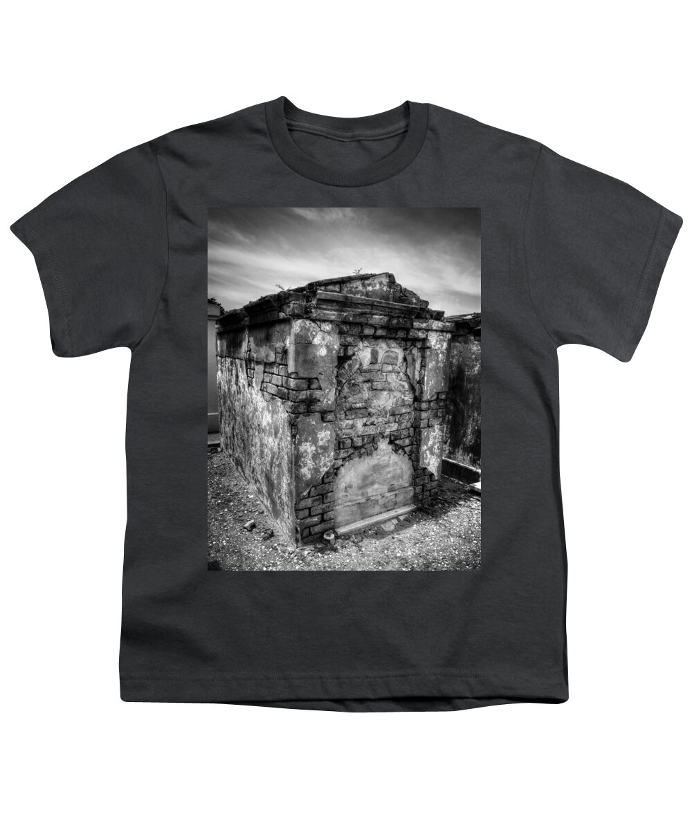 Saint Louis Cemetery Number 1 Youth T-Shirt featuring the photograph Saint Louis Cemetery No. 1 Brick Grave in Black and White by Greg and Chrystal Mimbs