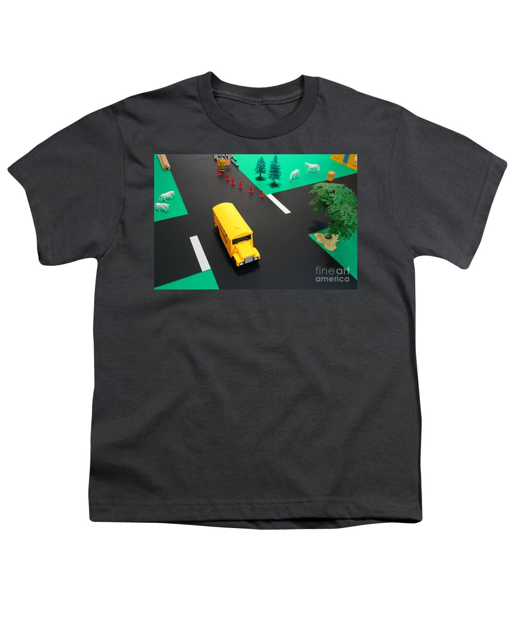 School Youth T-Shirt featuring the photograph School Bus School by Olivier Le Queinec