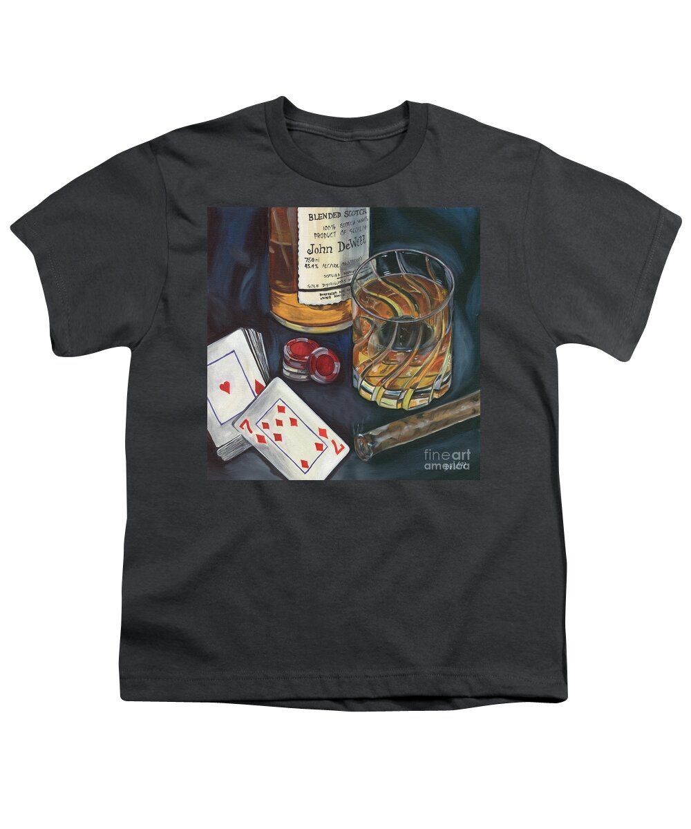 Scotch Youth T-Shirt featuring the painting Scotch and Cigars 4 by Debbie DeWitt