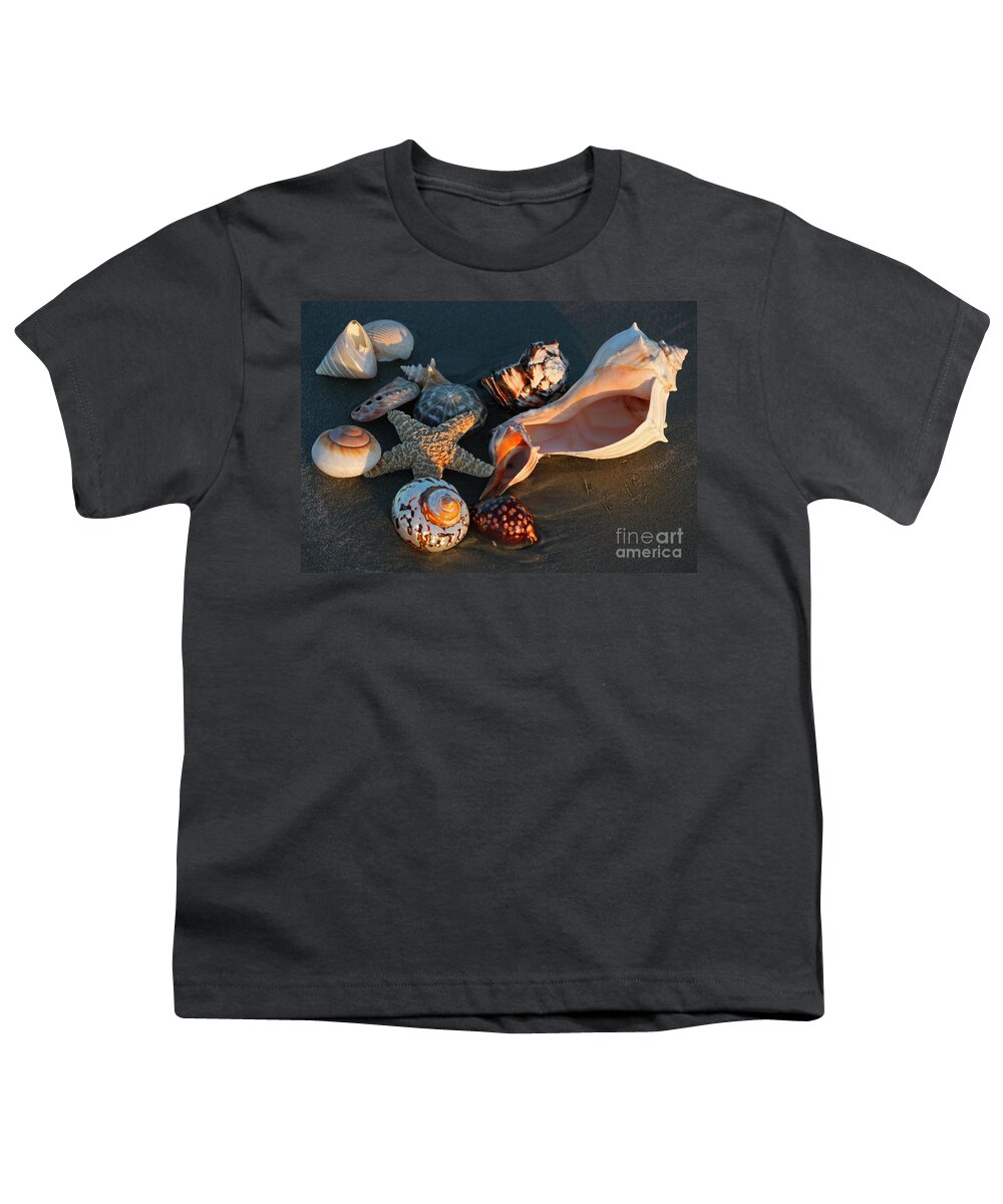 Sea Shells Youth T-Shirt featuring the photograph Seashells at Sunset by Suzanne Gaff
