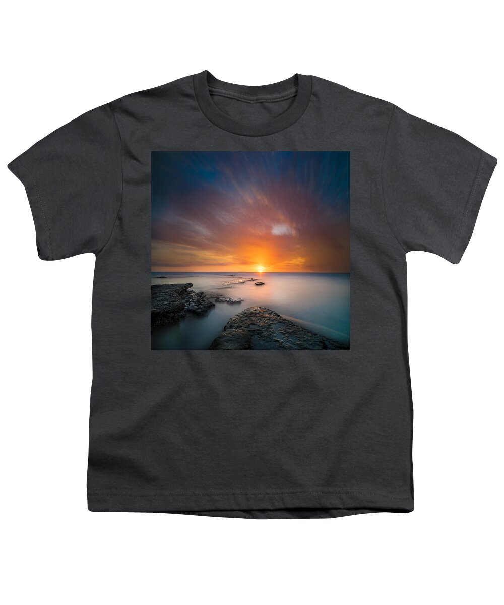 California; Long Exposure; Reflection; San Diego; Seascape; Sunset; Surf; Seaside; Clouds Youth T-Shirt featuring the photograph Seaside Sunset 2- Square by Larry Marshall