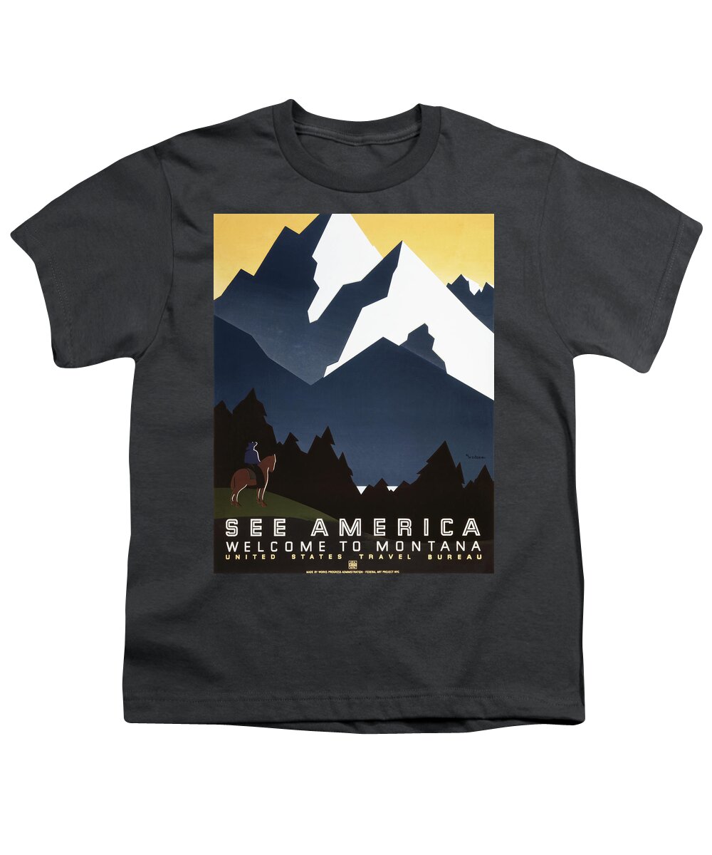 Adventure Youth T-Shirt featuring the digital art See America - Montana Mountains by Georgia Clare