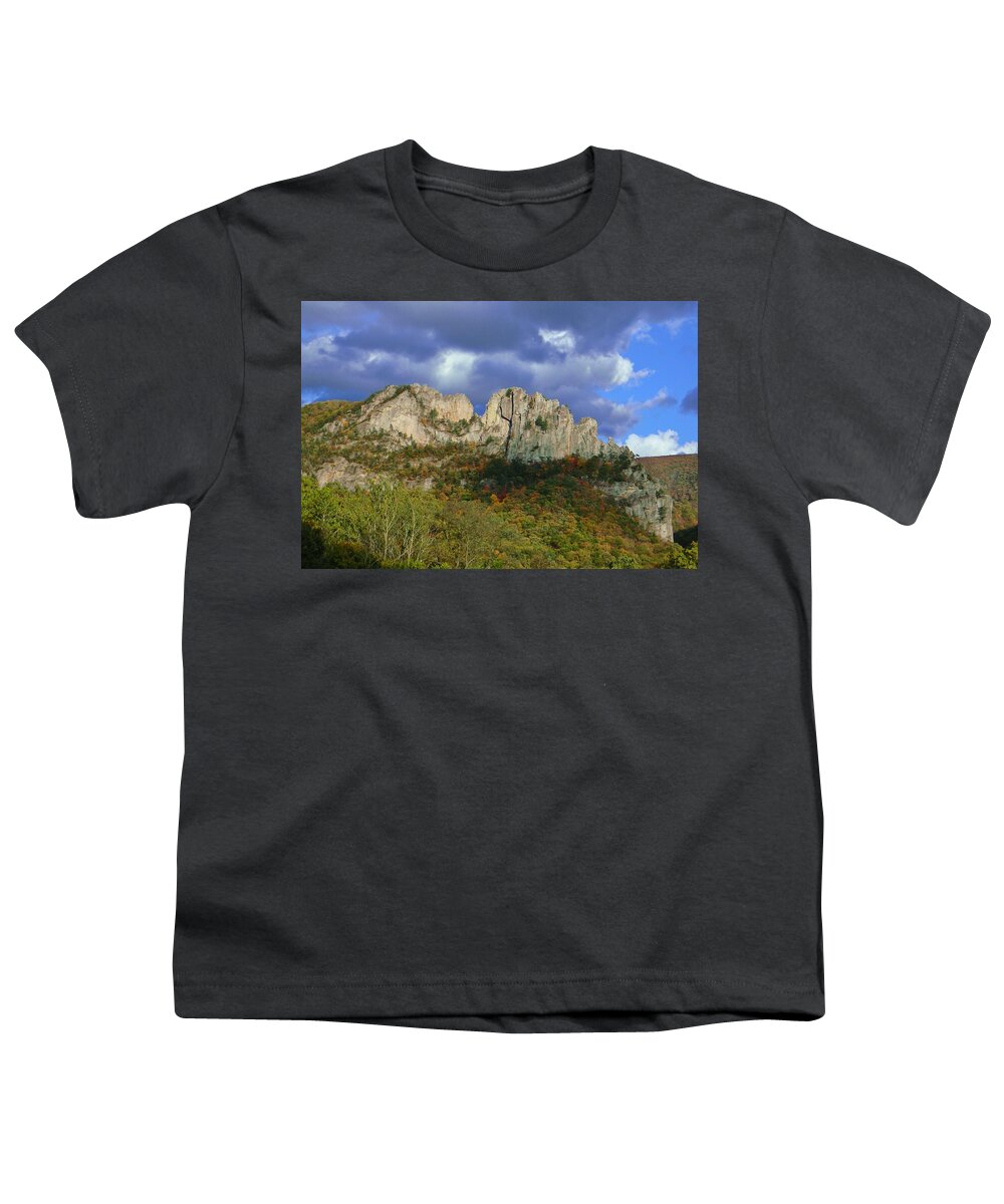 Seneca Rocks Youth T-Shirt featuring the photograph Seneca Rocks by Jean Goodwin Brooks