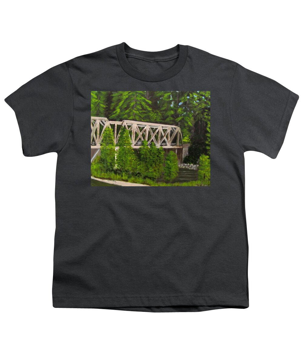 Landscape Youth T-Shirt featuring the painting Sewalls Falls Bridge by Linda Feinberg