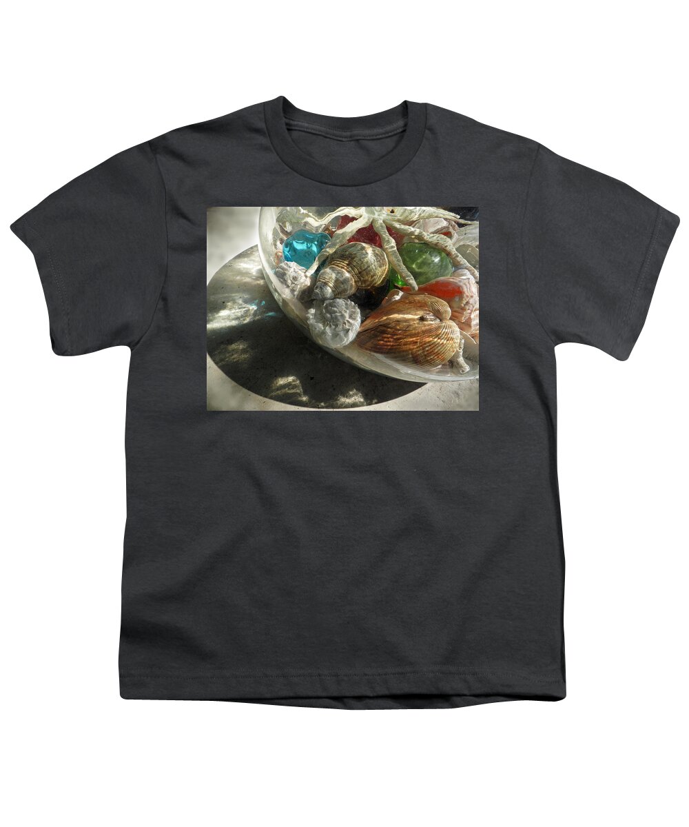 Shells Youth T-Shirt featuring the photograph Shadow of Seashells in Jar by Deborah Ferree