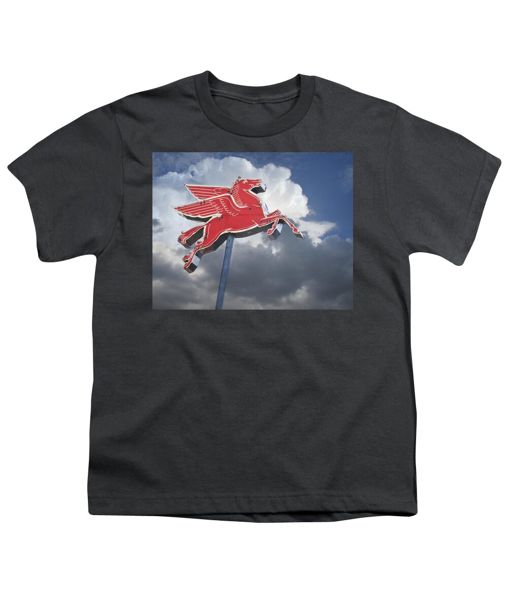 Advertising Youth T-Shirt featuring the photograph Sign of the Flying Red Horse by David and Carol Kelly