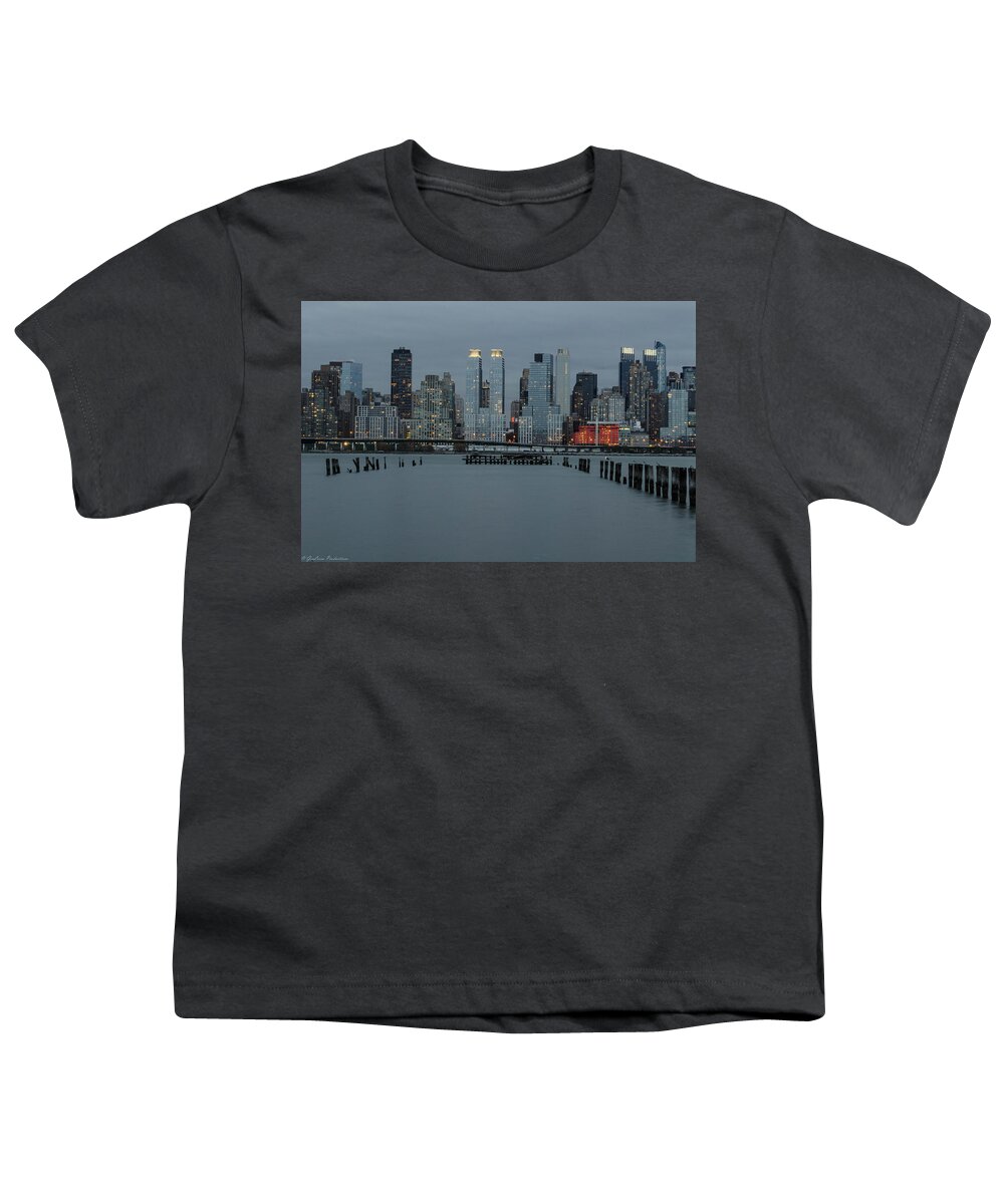 Blue Youth T-Shirt featuring the photograph Skyline by the Pier by GeeLeesa Productions