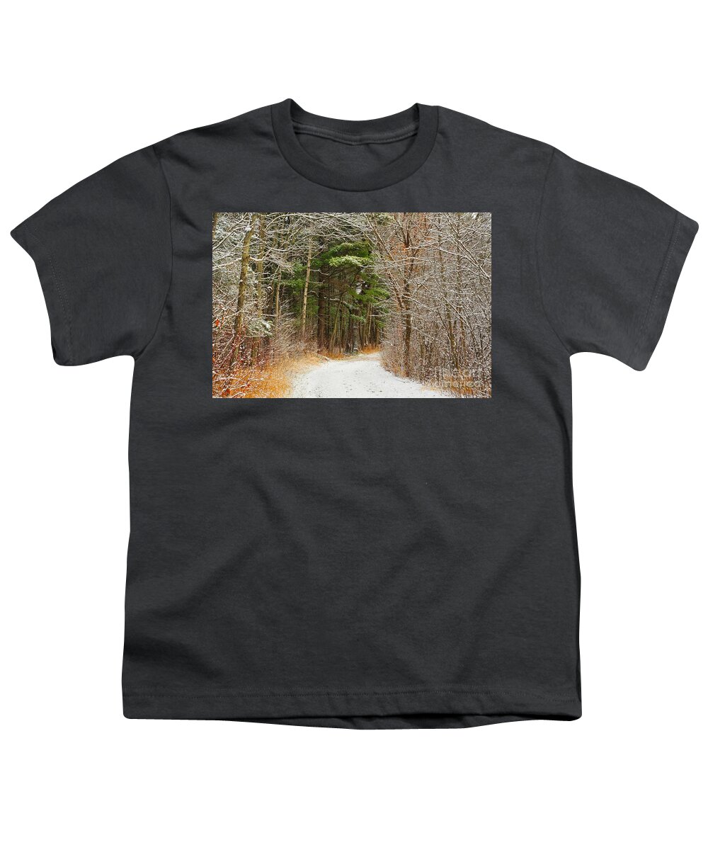 Snow Youth T-Shirt featuring the photograph Snowy Tunnel of Trees by Terri Gostola