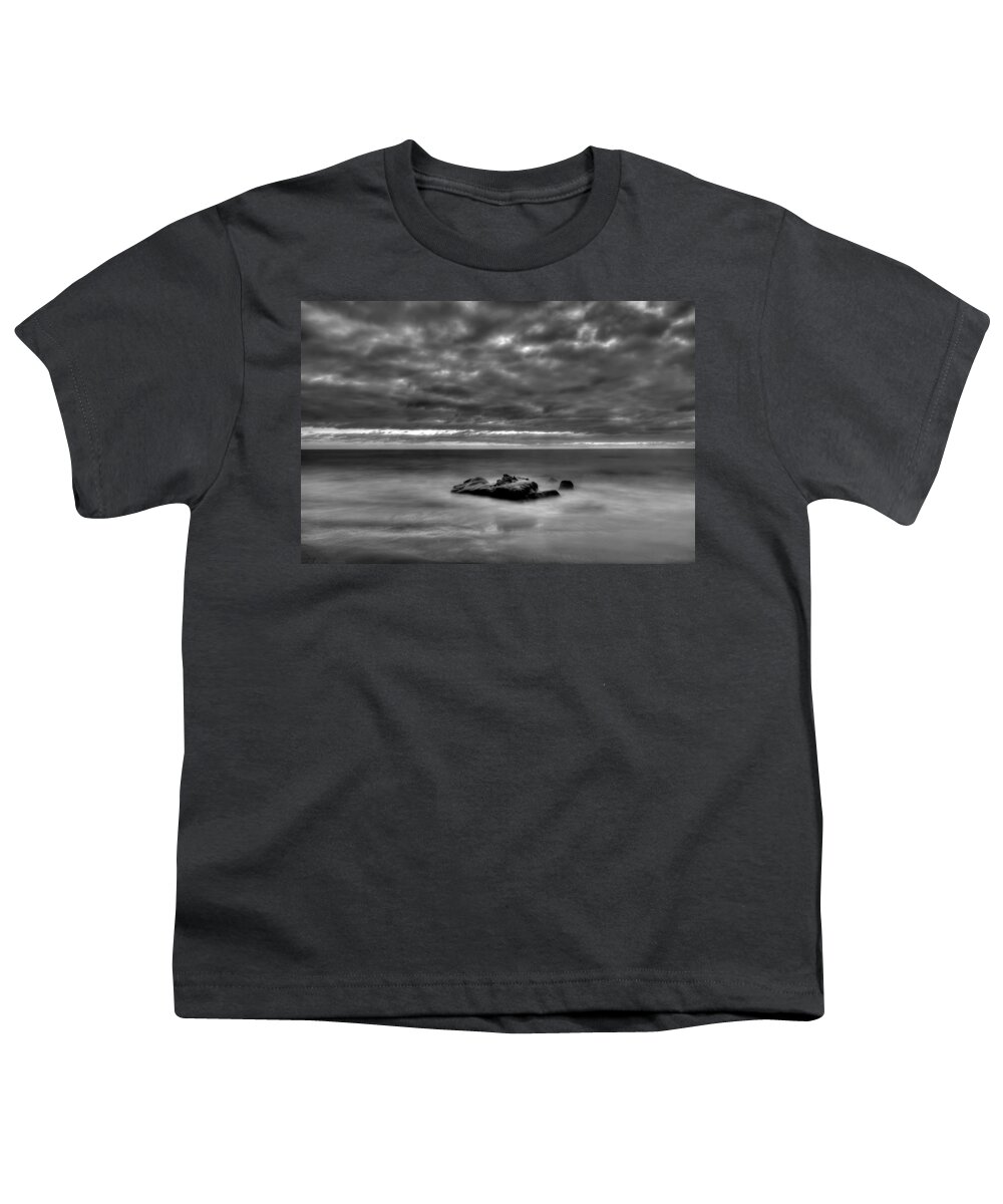 Beach Youth T-Shirt featuring the photograph Solitary Rock - Black and White by Peter Tellone