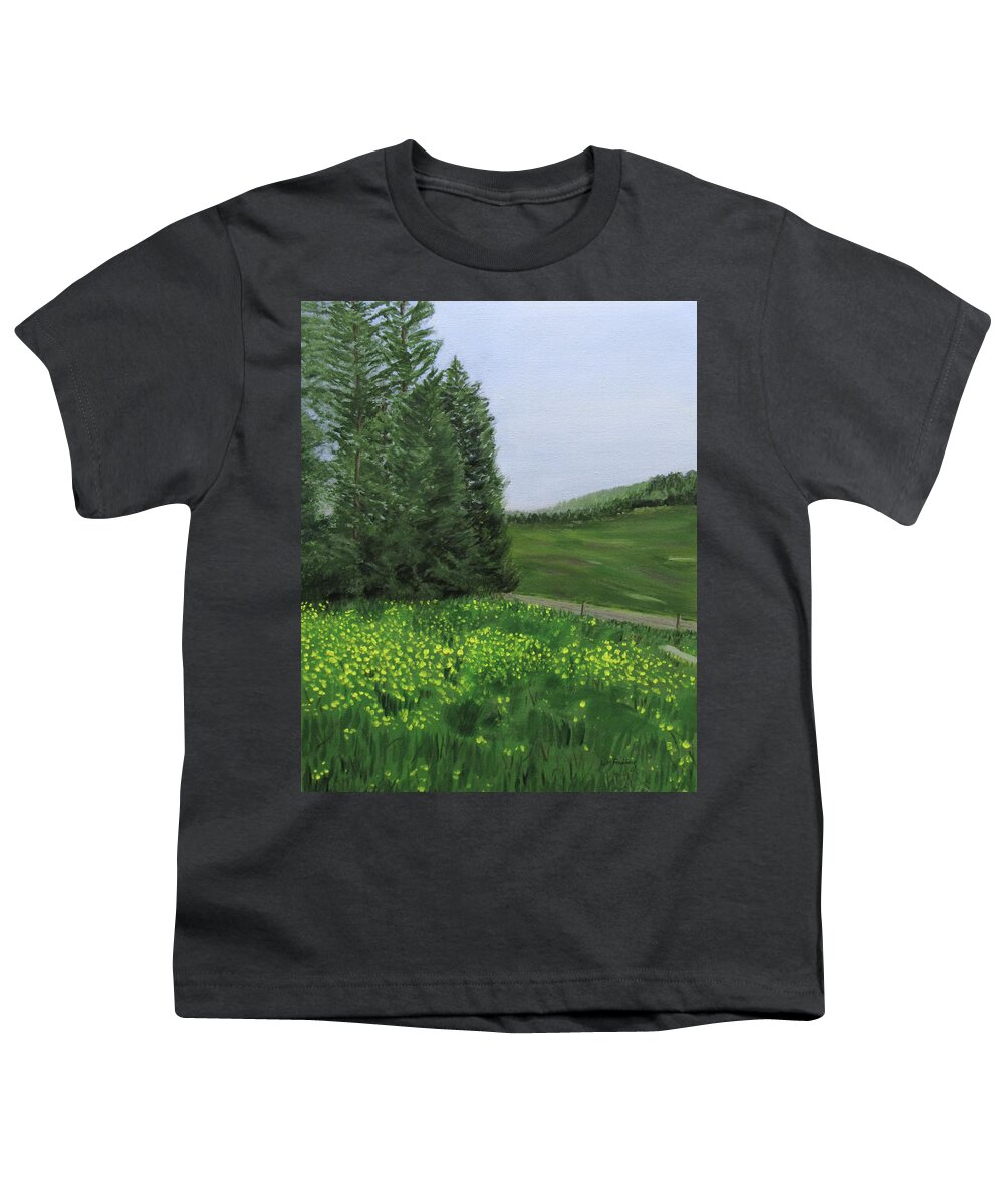 Landscape Youth T-Shirt featuring the painting Spring Flowers by Linda Feinberg