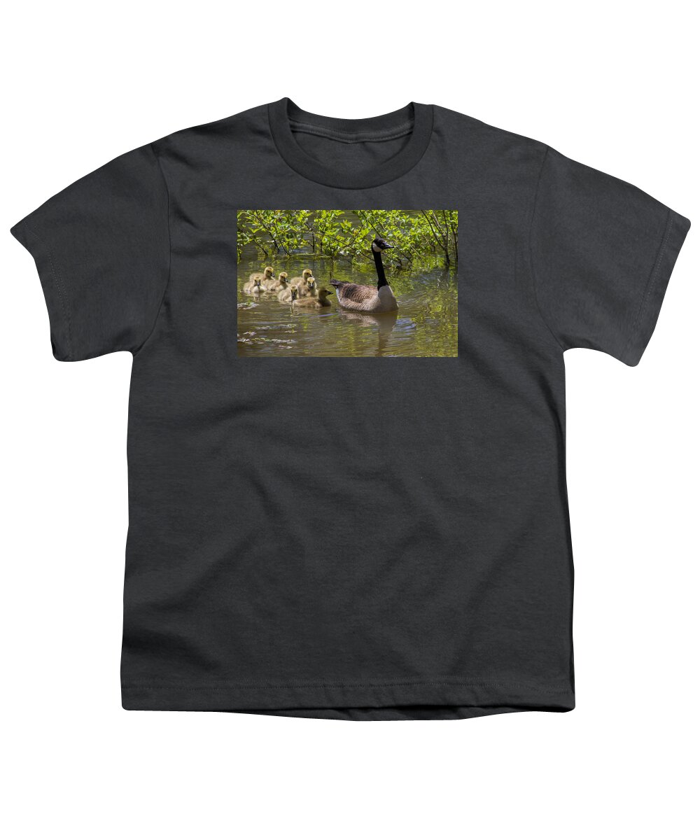 Branta Canadensis Youth T-Shirt featuring the photograph Stay Close To Momma by Kathy Clark