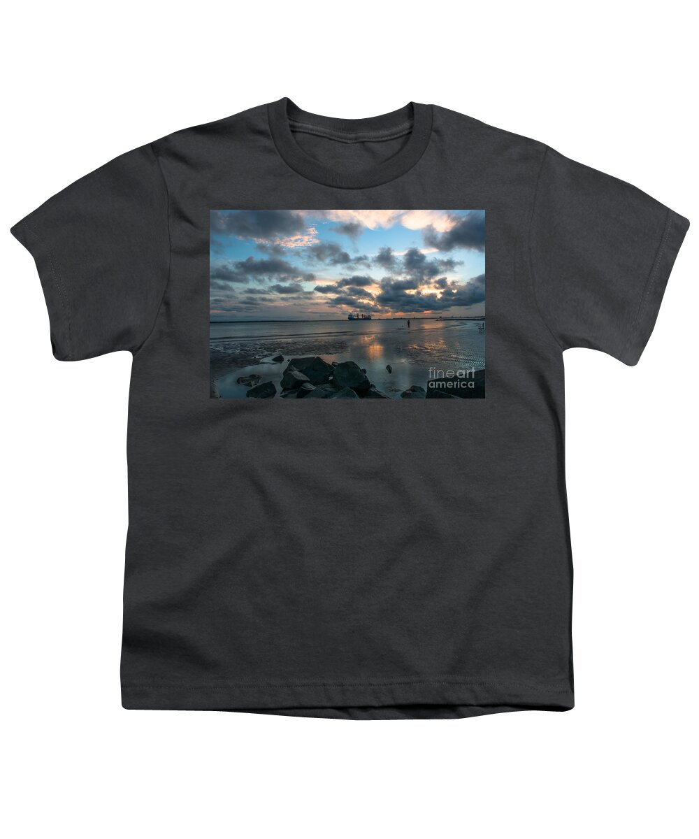 Sunset Youth T-Shirt featuring the photograph Sunset Surf Fishing by Dale Powell