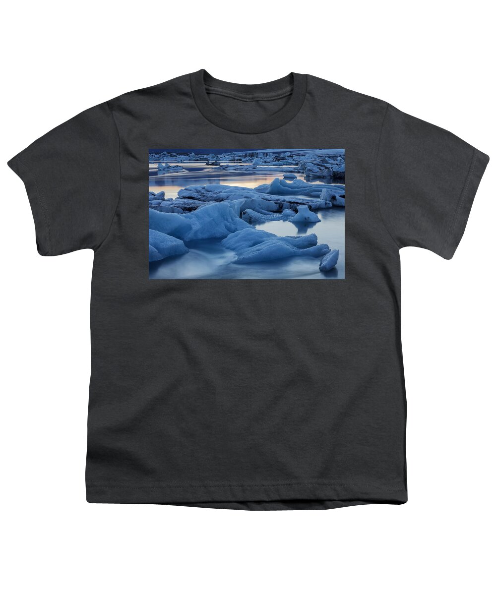Heike Odermatt Youth T-Shirt featuring the photograph Sunset Vatnajokull Glacier Jokalsarlon by Heike Odermatt