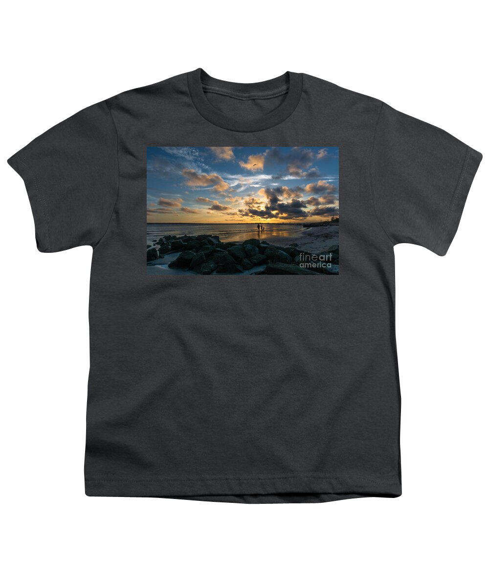 Surf Fishing Youth T-Shirt featuring the photograph Surf Fishing at Sunset by Dale Powell