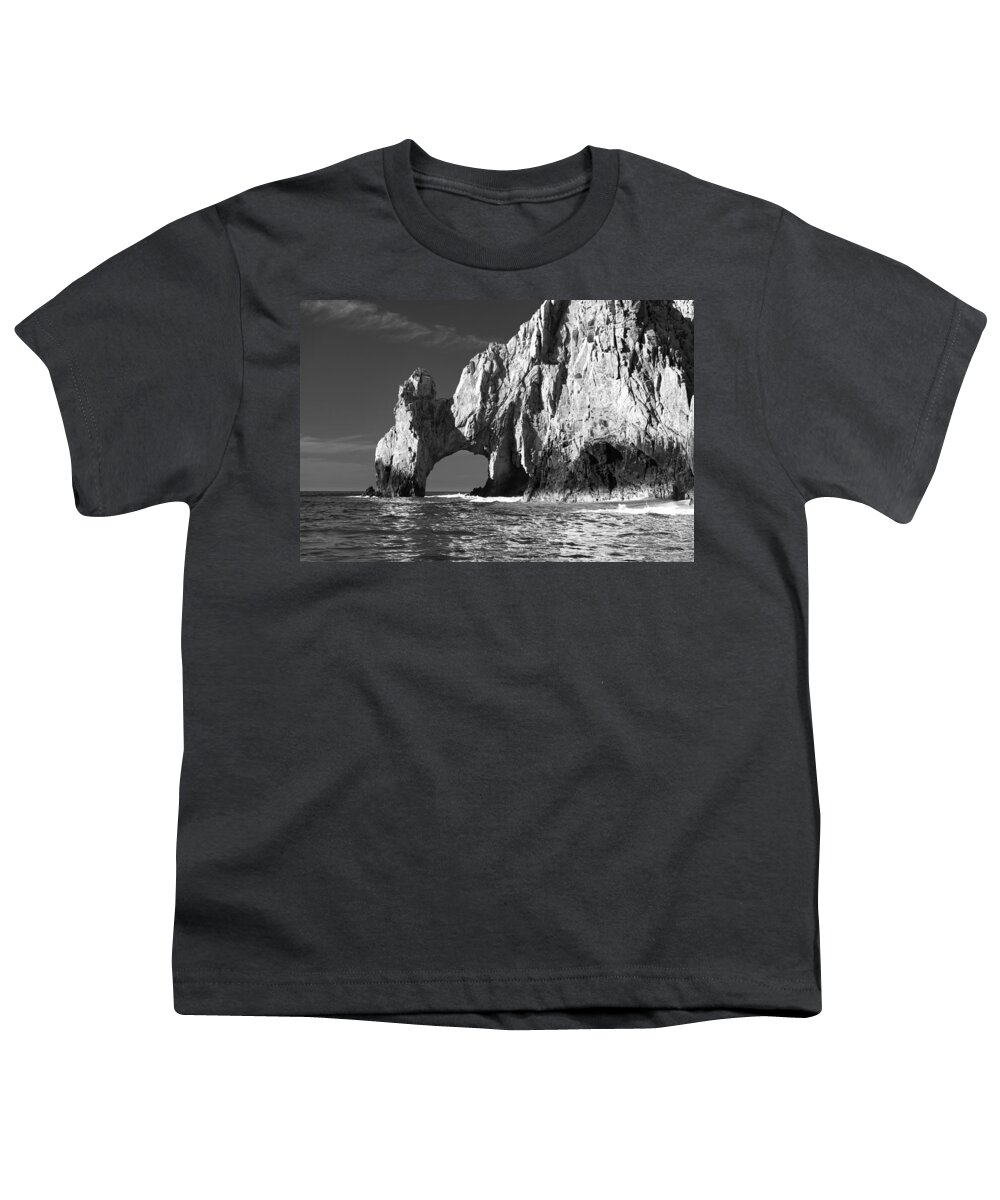 Los Cabos Youth T-Shirt featuring the photograph The Arch Cabo San Lucas in Black and White by Sebastian Musial