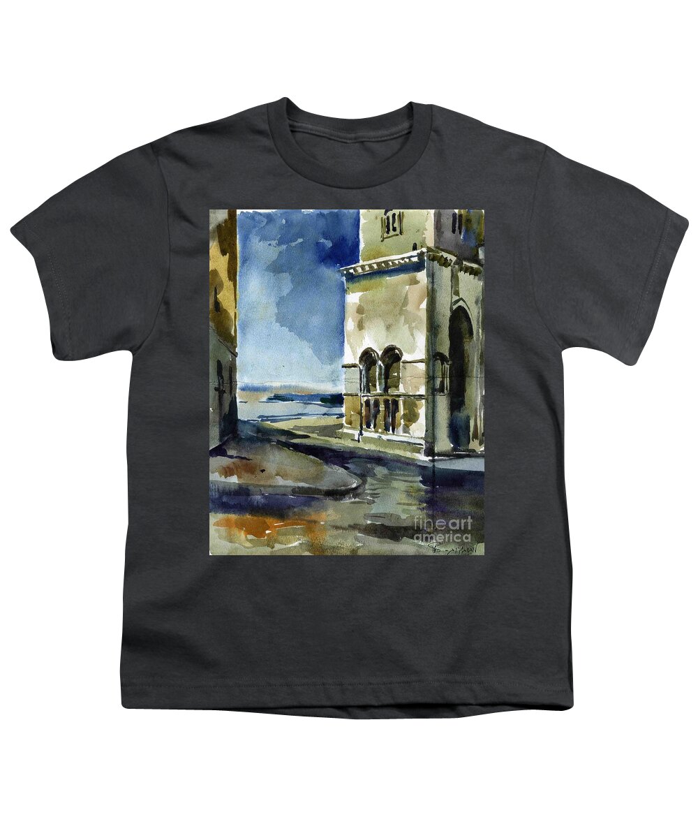 Cathedral Youth T-Shirt featuring the painting The Cathedral of Trani in Italy by Anna Lobovikov-Katz