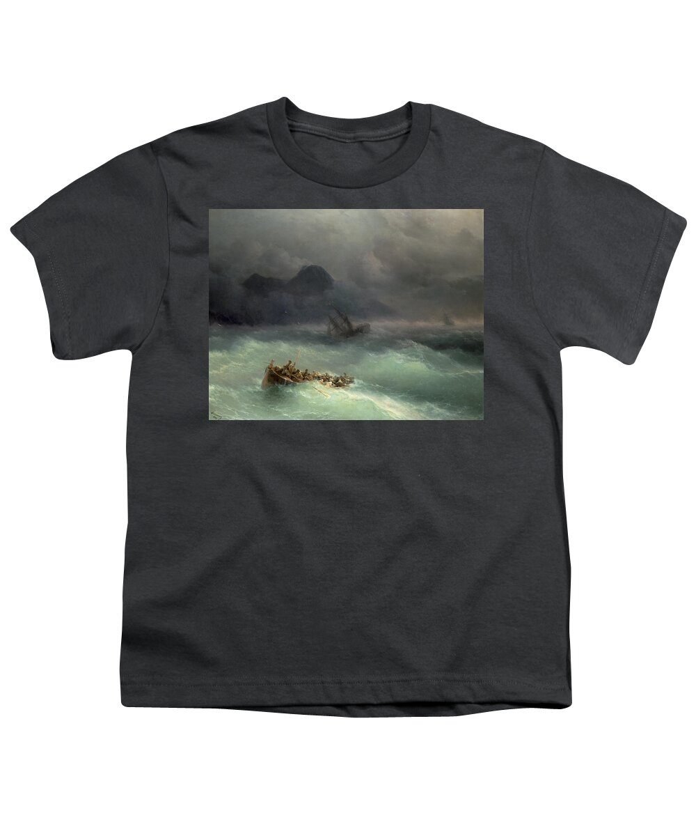 Storm Youth T-Shirt featuring the painting The Shipwreck by Ivan Konstantinovich Aivazovsky